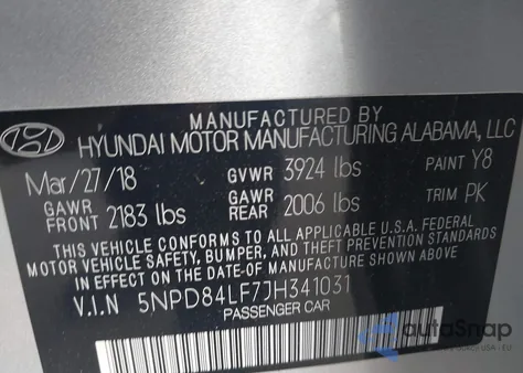 2018 Hyundai Elantra Sel z USA, uszkodzony, nr VIN 5NPD84LF7JH341031